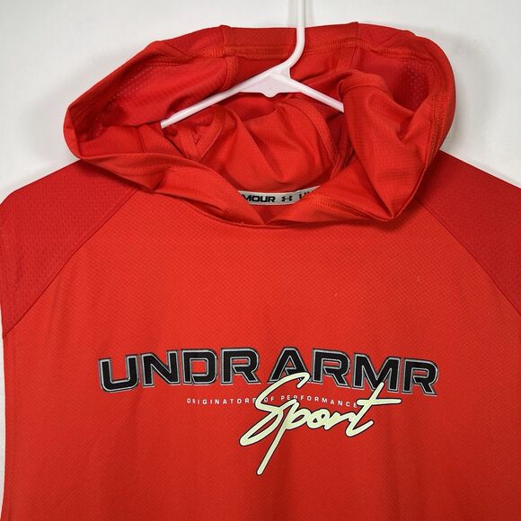 Under Armour Sport Sleeveless Hoodie Mens Size Medium Orange Back Zipper Pocket - Picture 3 of 13